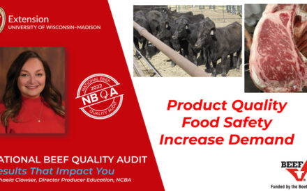 Title card of webinar for 2022 National Beef Quality Audit. Michaela Clowser's photo is shown.