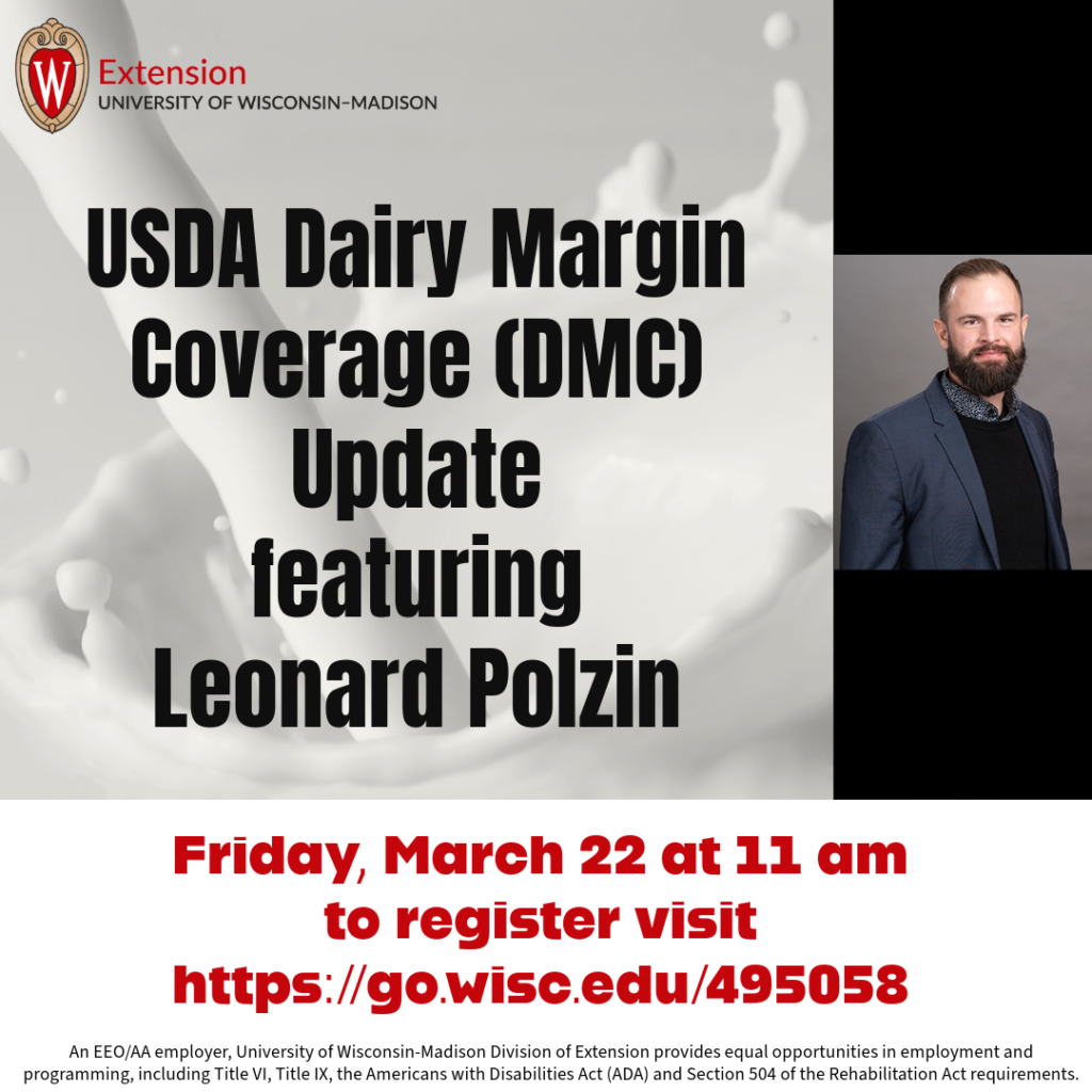 USDA Dairy Margin Coverage Update text over background image of cow