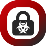 Icon of a biohazard symbol inside of a lock to represent biosecurity