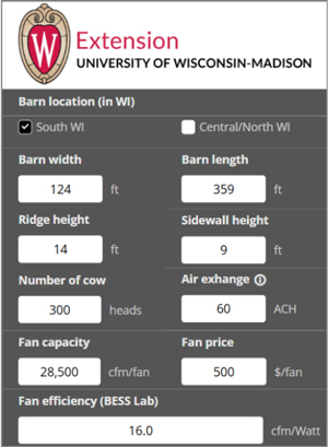 Screenshot of sample inputs for Cool Cows calculator.