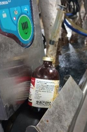 Improper storage of a hypodermic needle, storing it in the bottle.