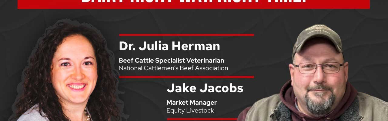 Portraits of Dr. Juila Herman and Jake Jacobs for a talk labeled "Dairy Right Way. Right Time."