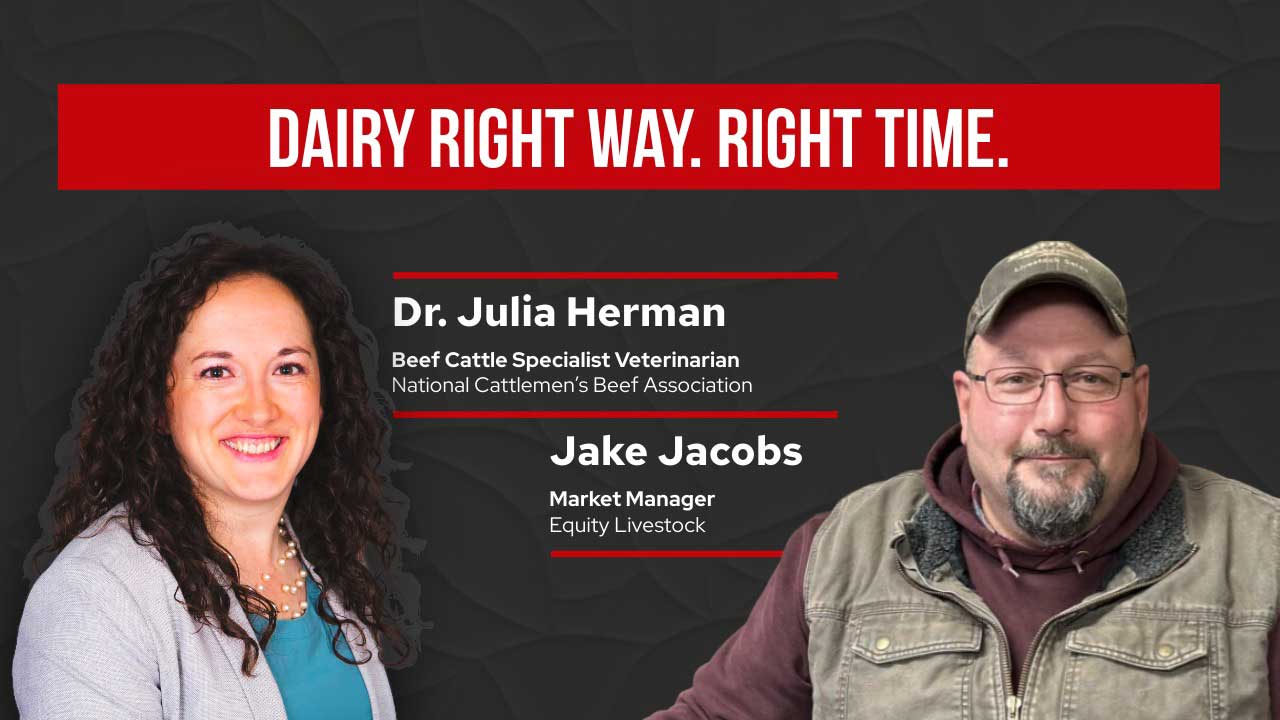 Portraits of Dr. Juila Herman and Jake Jacobs for a talk labeled "Dairy Right Way. Right Time."