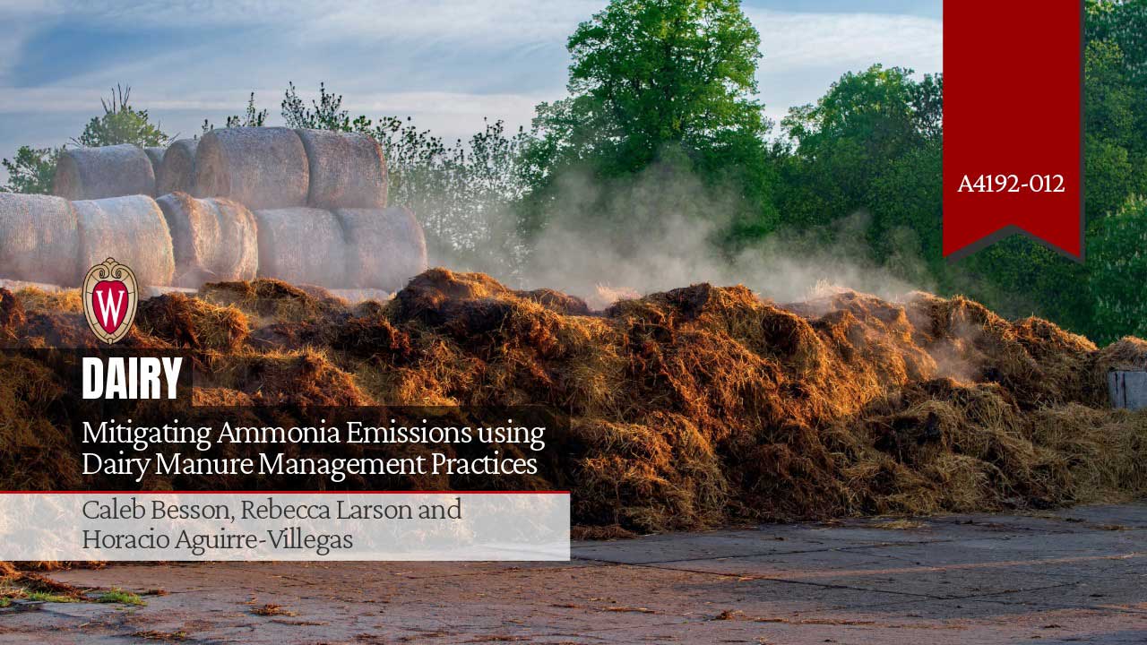 Cover image for "Mitigating Ammonia Emissions using Dairy Manure Management Practices" by Caleb Besson, Rebecca Larson, and Horacio Aguirre-Villegas.